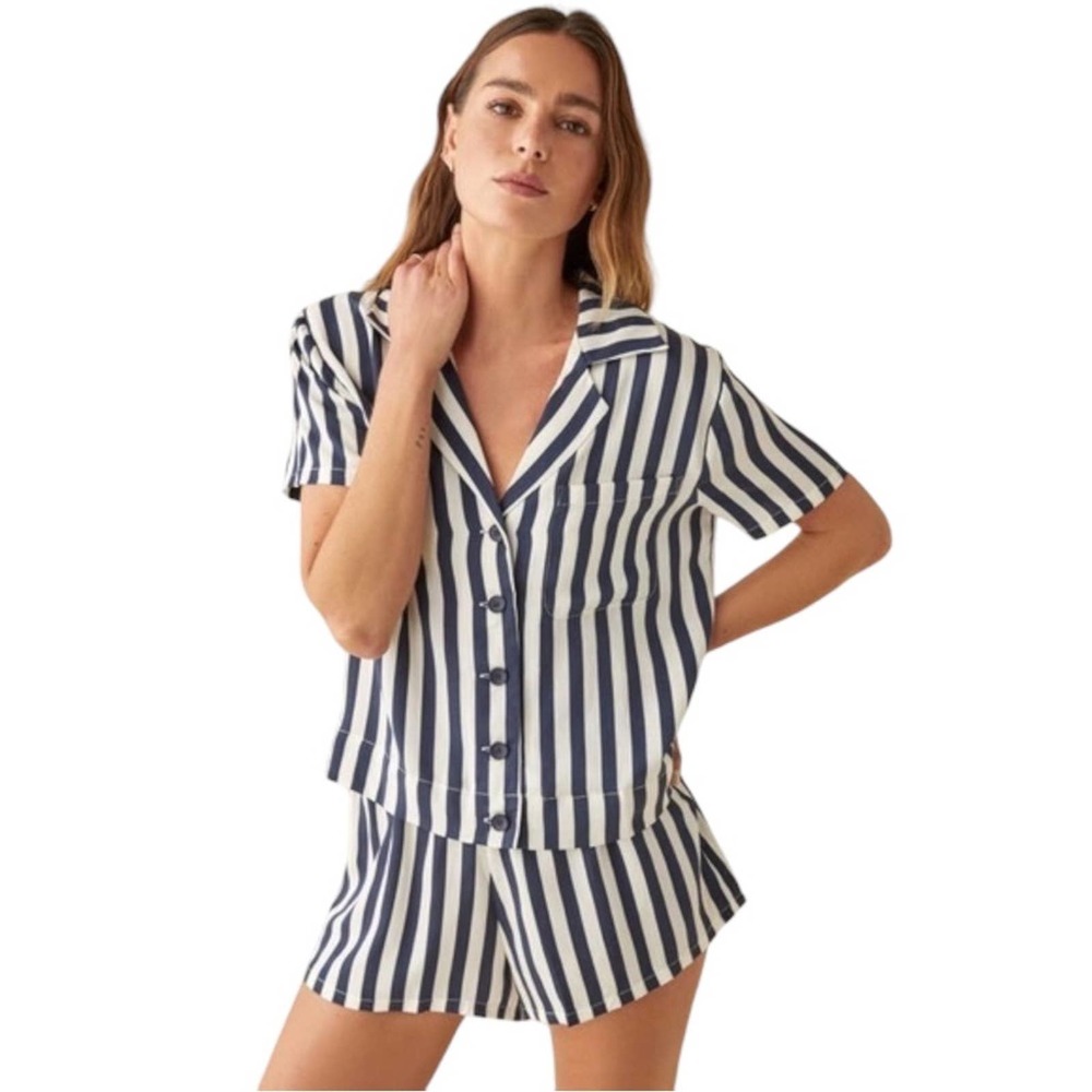 Reformation Striped Collared Pajama Top Size Small